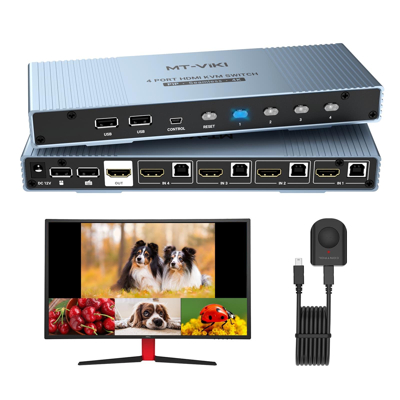 4K@30Hz Seamless 4-Port HDMI KVM Switch with PIP, Hotkey Switching（HK401W） - MT-VIKI