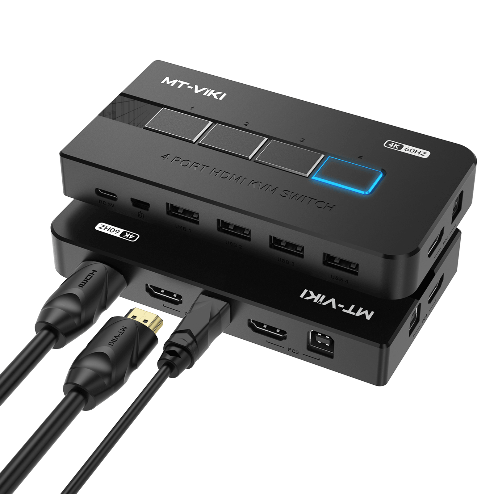 4K@60Hz KVM Switches HDMI 4 Port, 4 Computers 1 Monitor Share Keyboard Mouse Printer（KH4S） - MT-VIKI