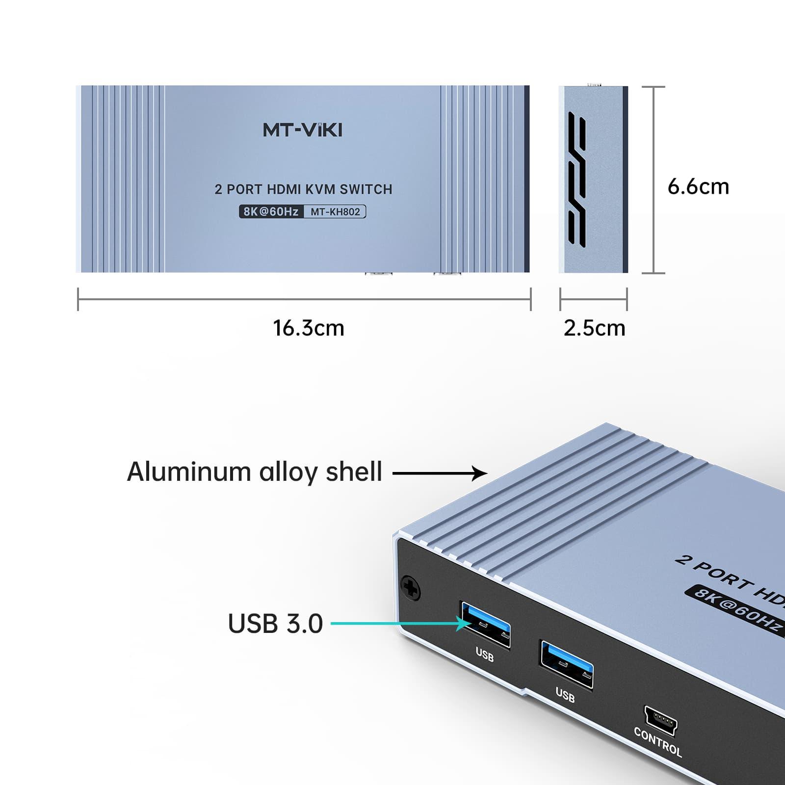 Seamless 8K 60hz HDMI KVM Switch 4 Port with 2 USB 3.0 Ports & Aluminum（KH802） - MT-VIKI
