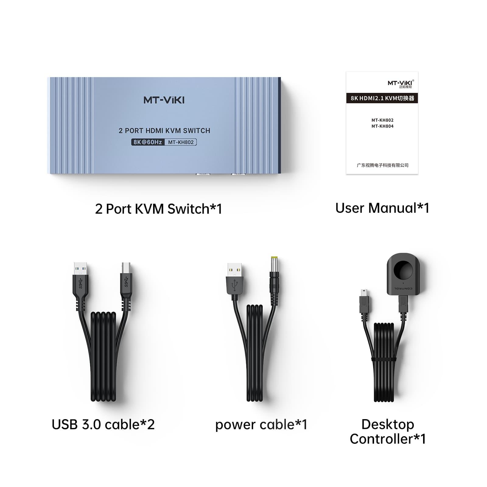 Seamless 8K 60hz HDMI KVM Switch 4 Port with 2 USB 3.0 Ports & Aluminum（KH802） - MT-VIKI