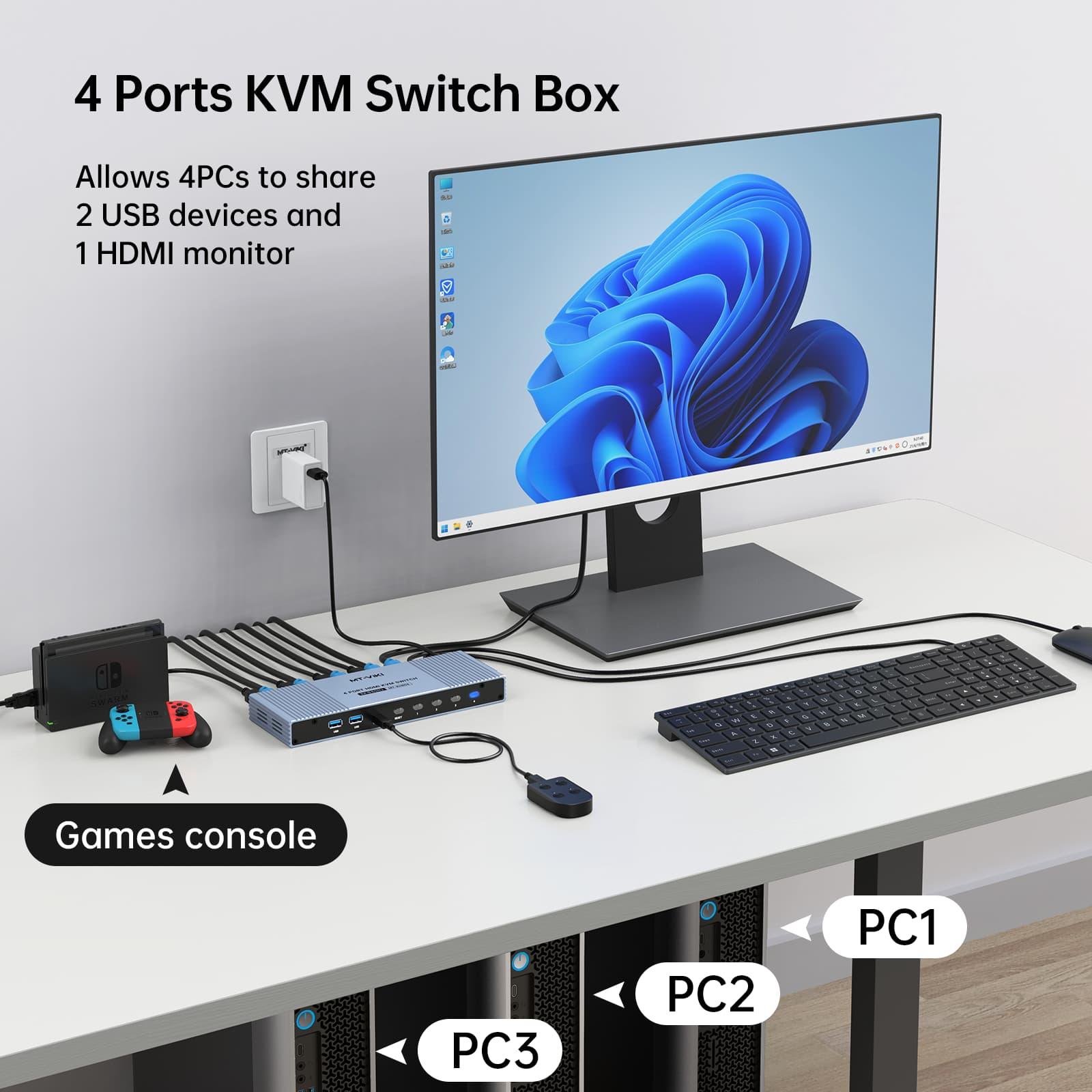 Seamless 8K 60hz HDMI KVM Switch 4 Port with 4 USB 3.0 Ports & Aluminum（KH804） - MT-VIKI