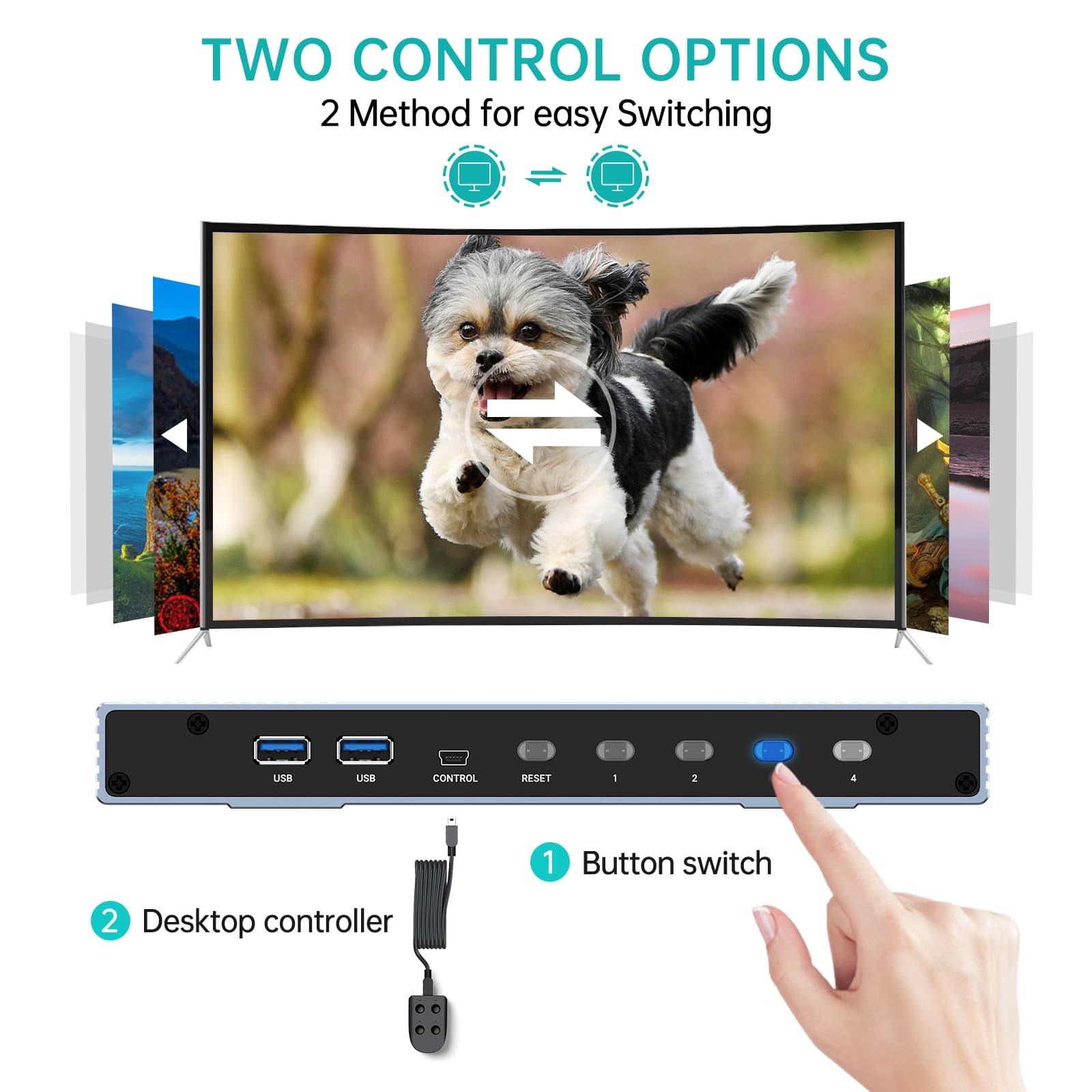 Seamless 8K 60hz HDMI KVM Switch 4 Port with 4 USB 3.0 Ports & Aluminum（KH804） - MT-VIKI