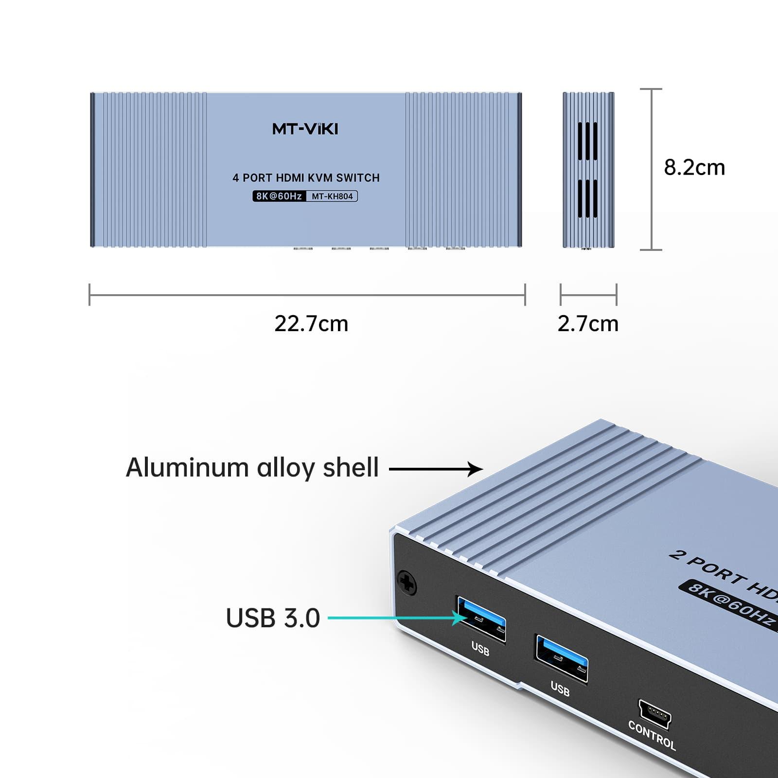 Seamless 8K 60hz HDMI KVM Switch 4 Port with 4 USB 3.0 Ports & Aluminum（KH804） - MT-VIKI