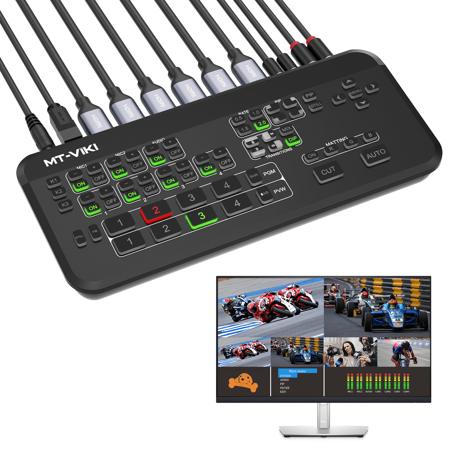 HDMI Live Stream Switcher, Video Mixer Switch with Multi-view Preview Output & Audio Mixer（L4UHD） - MT-VIKI