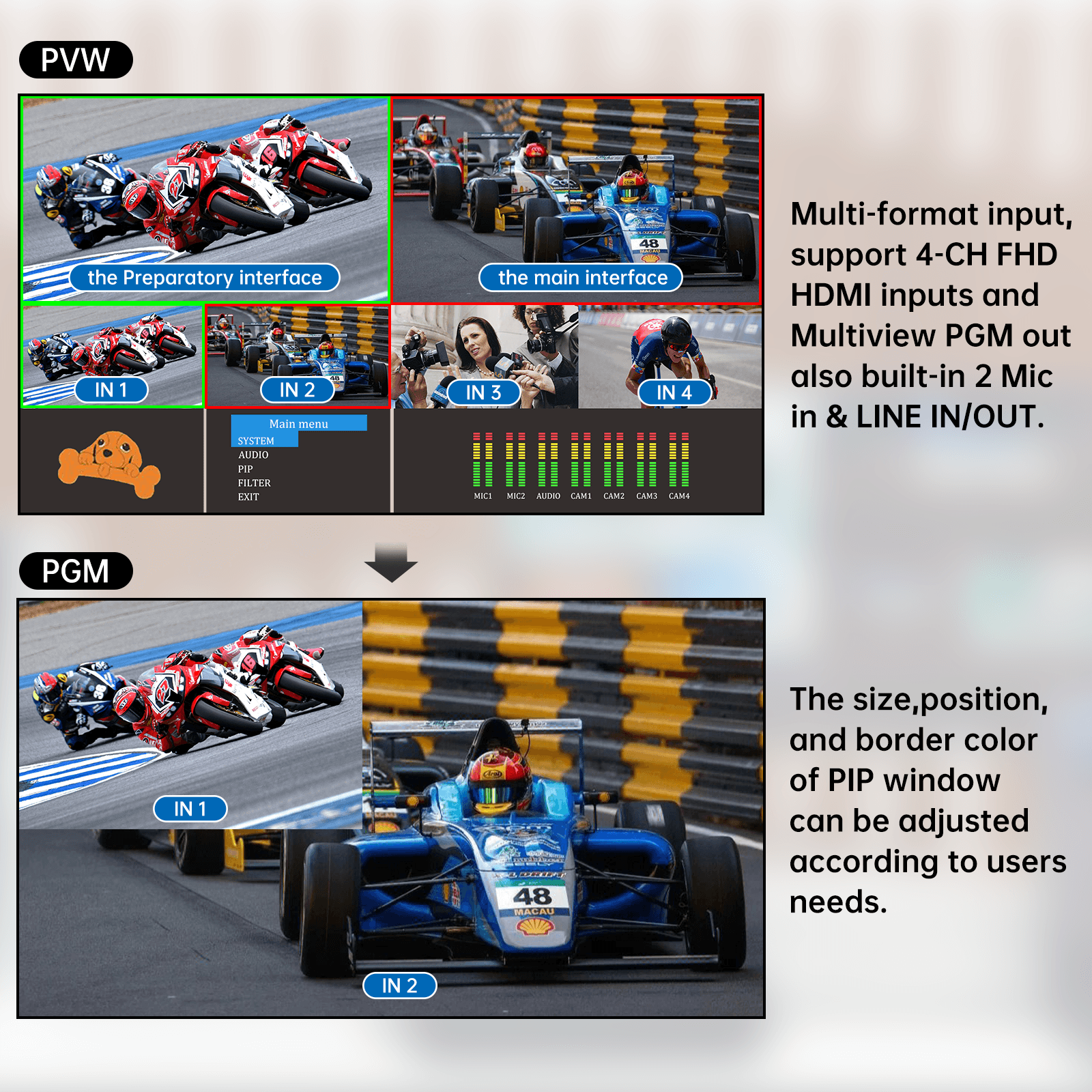HDMI Live Stream Switcher, Video Mixer Switch with Multi-view Preview Output & Audio Mixer（L4UHD） - MT-VIKI