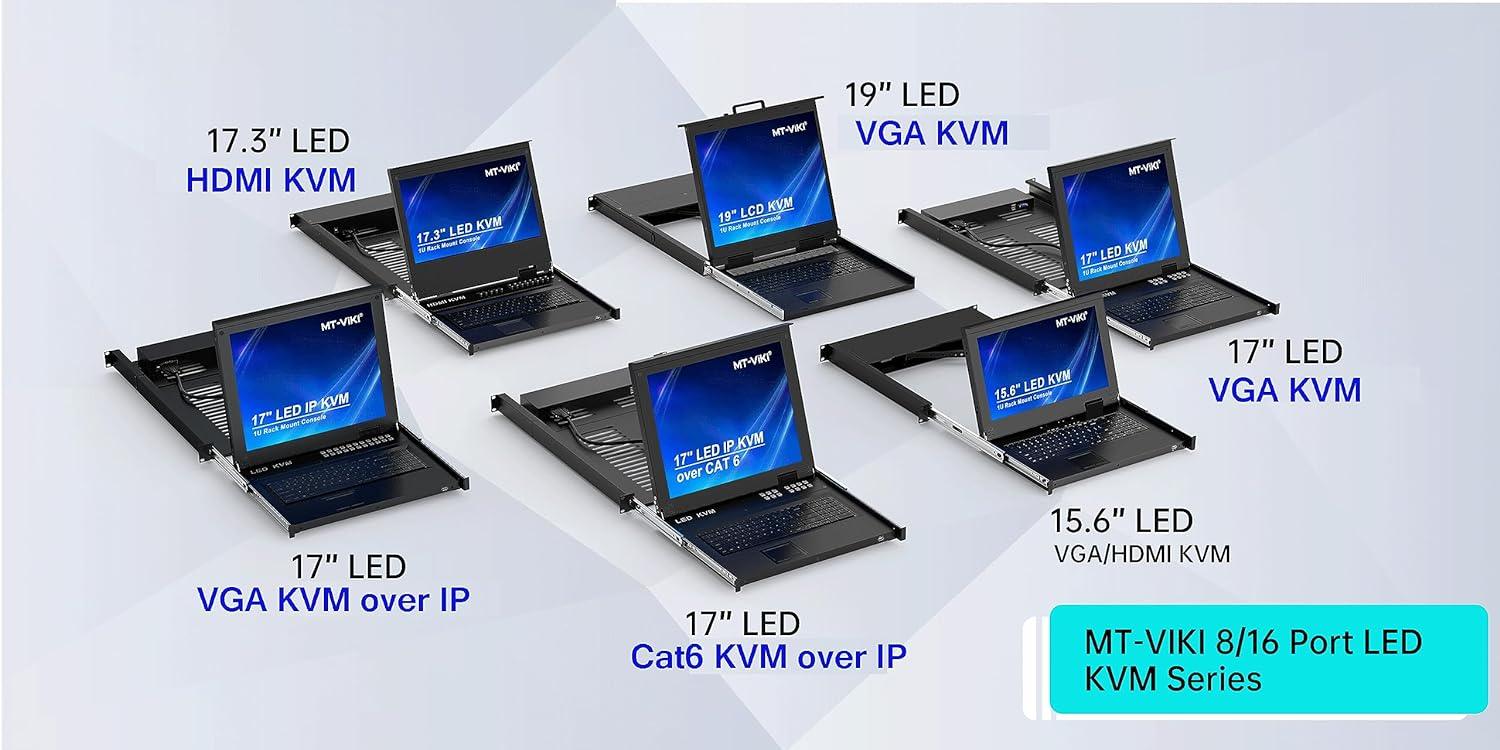 15.6" LCD KVM Console Switch VGA 16 Port, MT-VIKI 1U KVM Drawer + Cables（1516UL） - MT-VIKI