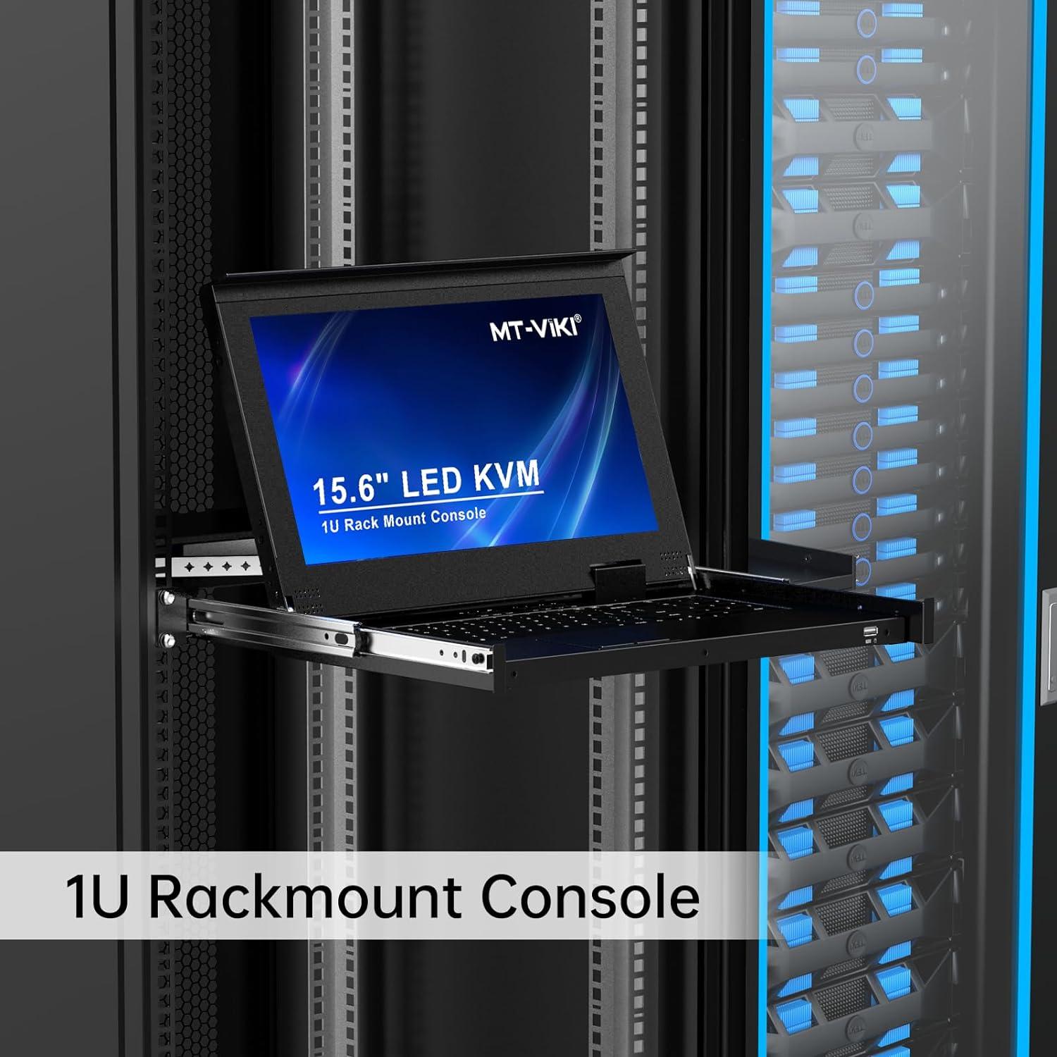 15.6" LCD KVM Console Switch VGA 16 Port, MT-VIKI 1U KVM Drawer + Cables（1516UL） - MT-VIKI