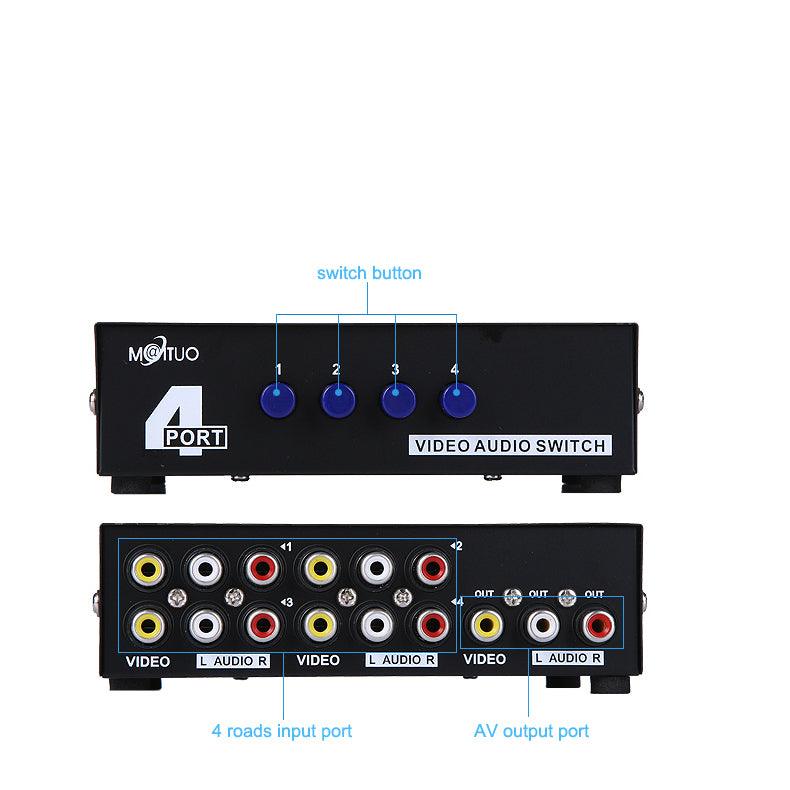 4 Way AV RCA Switch, 4 in 1 Out Composite Video L/R Audio Switcher Selector Box（431AV） - MT-VIKI