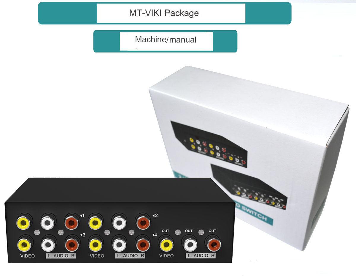 4 Way AV RCA Switch, 4 in 1 Out Composite Video L/R Audio Switcher Selector Box（431AV） - MT-VIKI