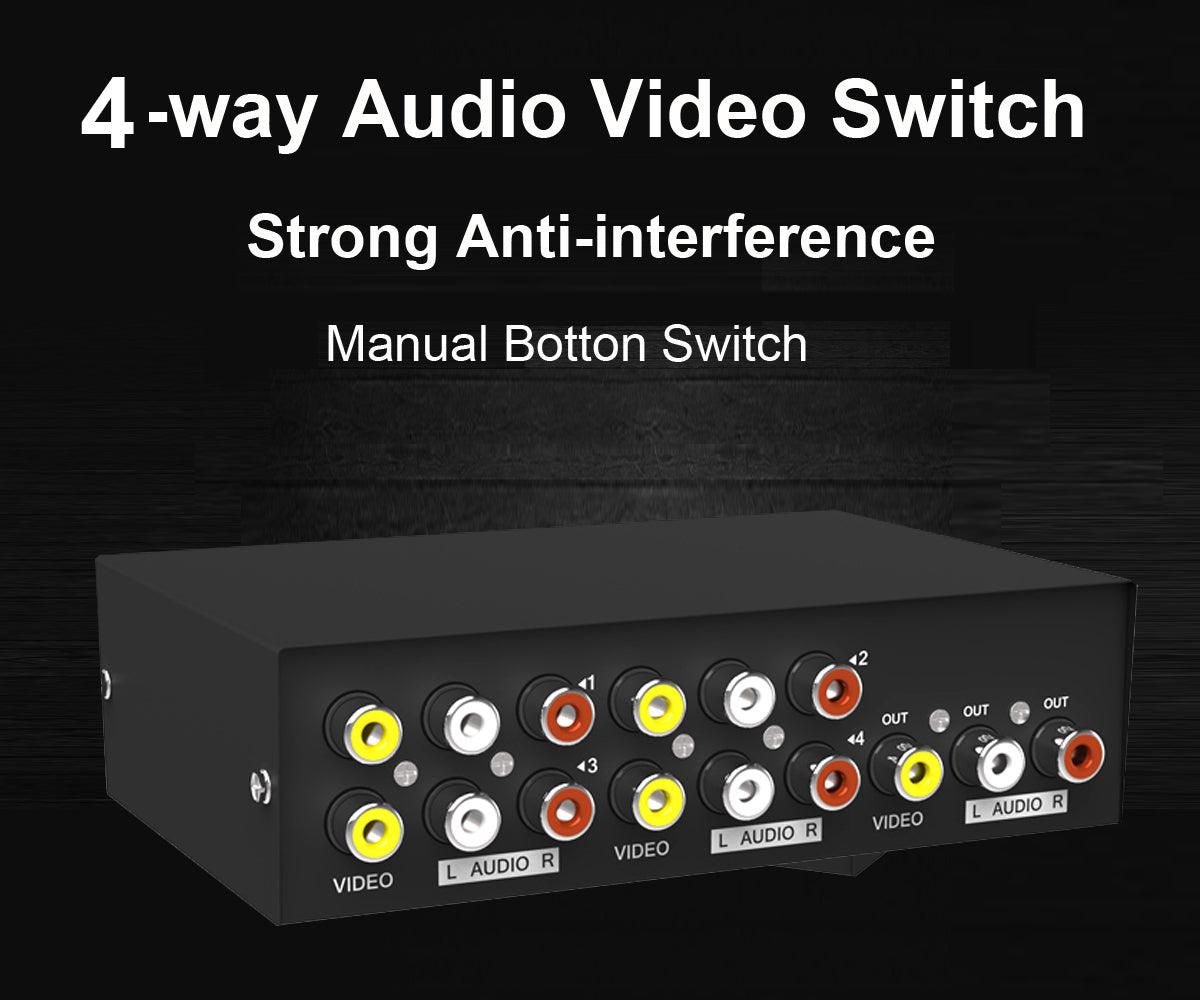 4 Way AV RCA Switch, 4 in 1 Out Composite Video L/R Audio Switcher Selector Box（431AV） - MT-VIKI