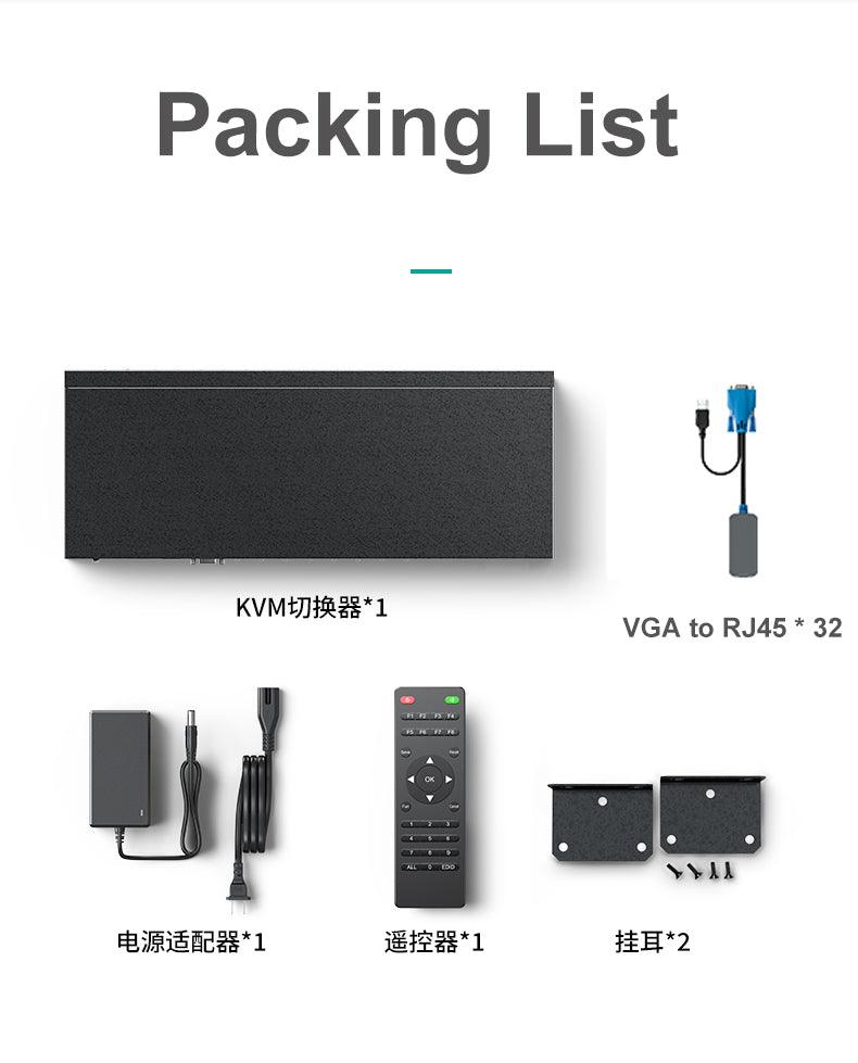 32 port USB VGA KVM Switch over Cat6 + USB VGA to RJ45 Adapter (9132MS) - MT-VIKI