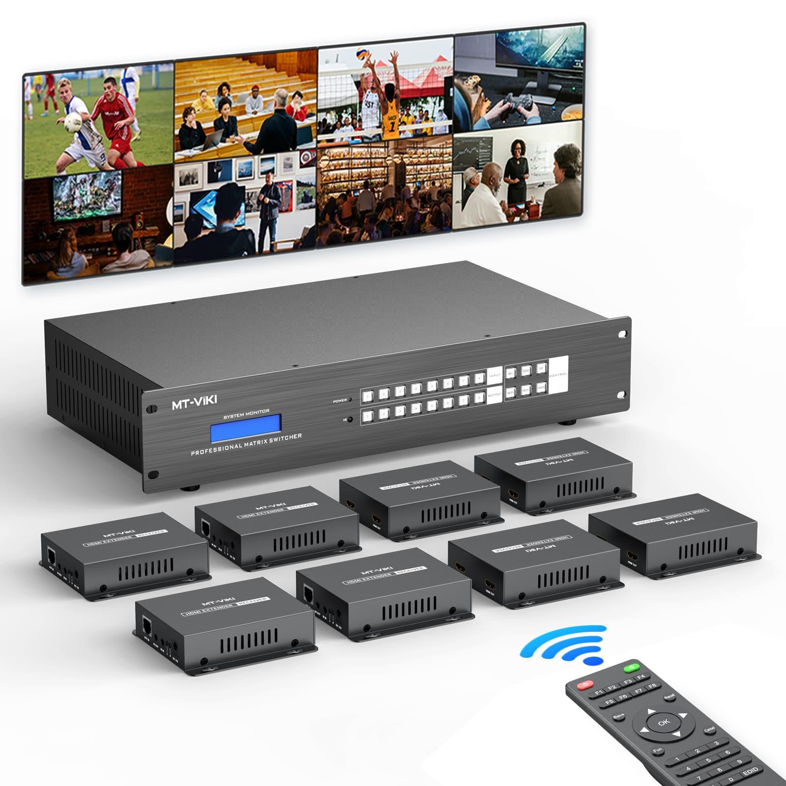 8x16 HDMI Matrix Switcher with 4K@60Hz, 70m RJ45 Extension,2U（ED808H） - MT-VIKI
