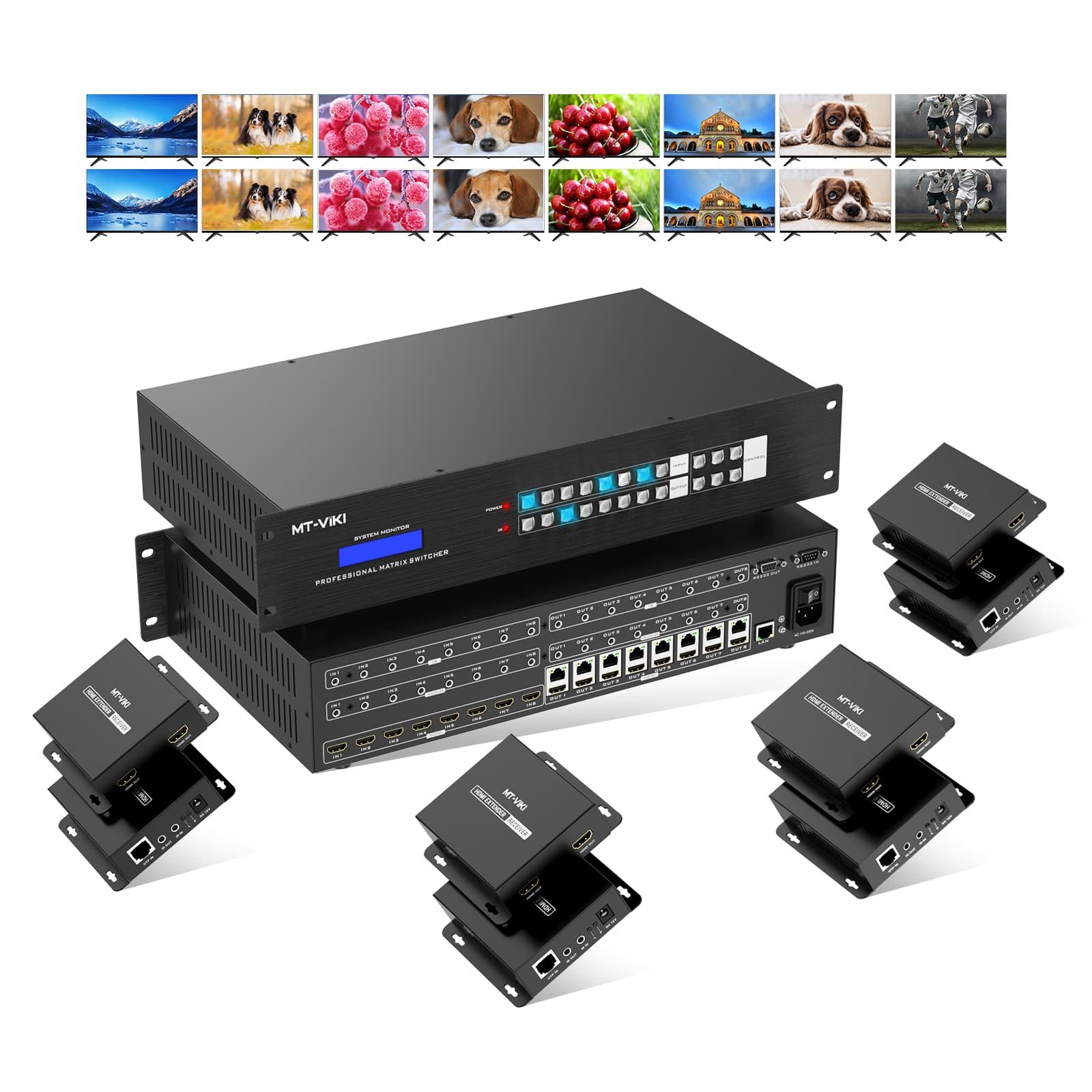 8x16 HDMI Matrix Switcher with 4K@60Hz, 70m RJ45 Extension,2U（ED808H） - MT-VIKI