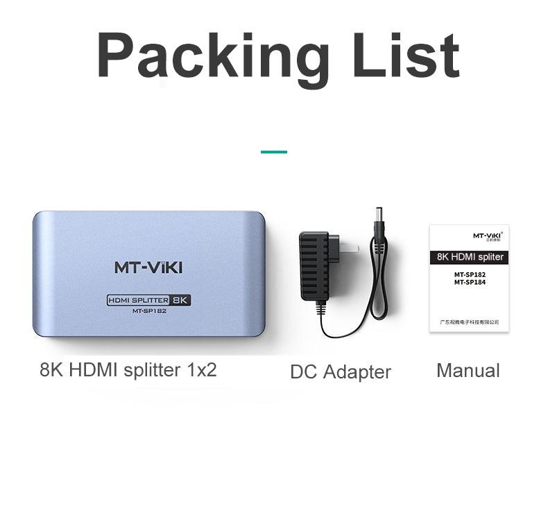 8K@60Hz HDMI Splitter 1 in 2 Out, MT-VIKI 1x2 Aluminum HDMI Splitter for Dual monitor（SP182） - MT-VIKI