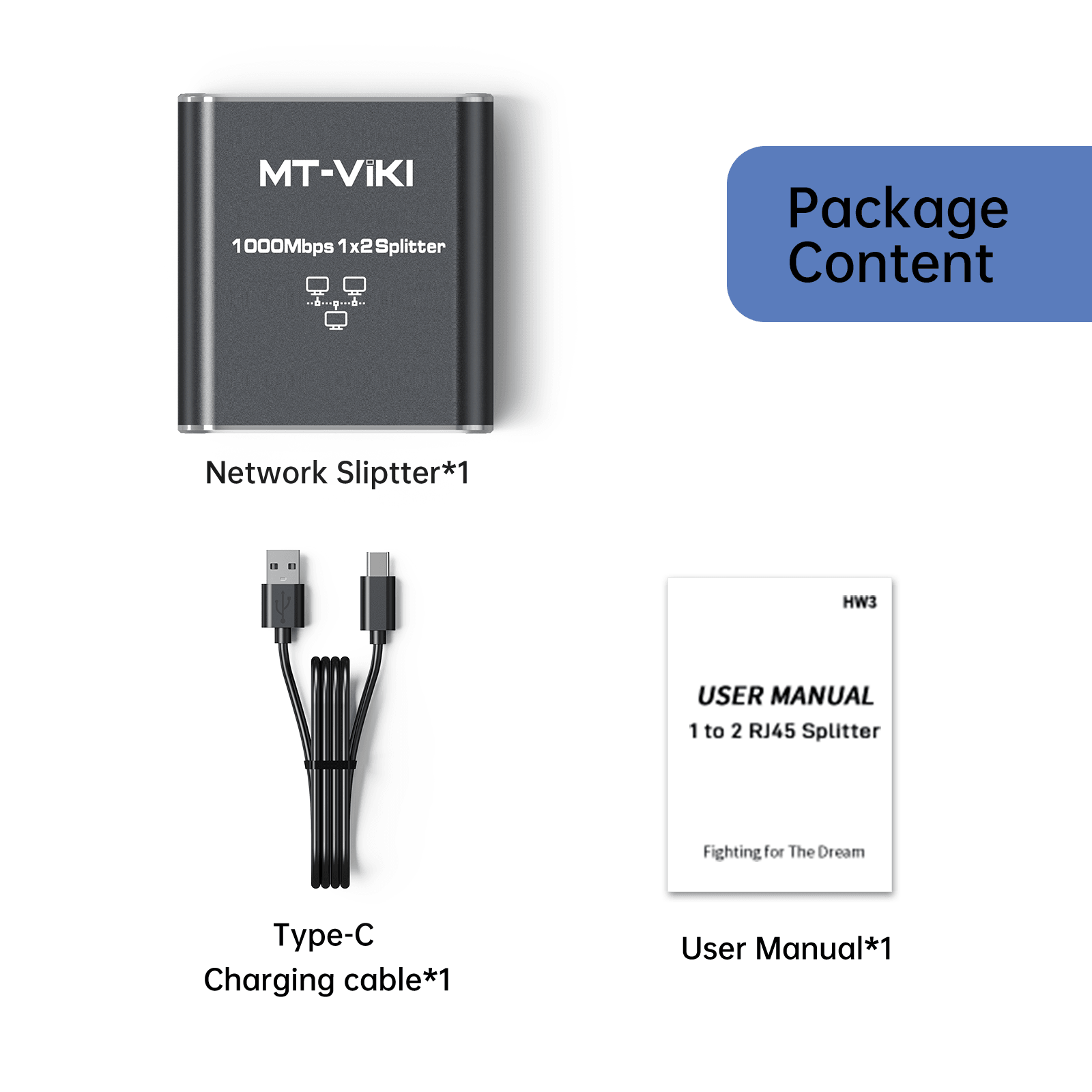 1000Mbps Ethernet Splitter 1 to 2 High Speed, Gigabit Dual RJ45 Splitter（SE2） - MT-VIKI