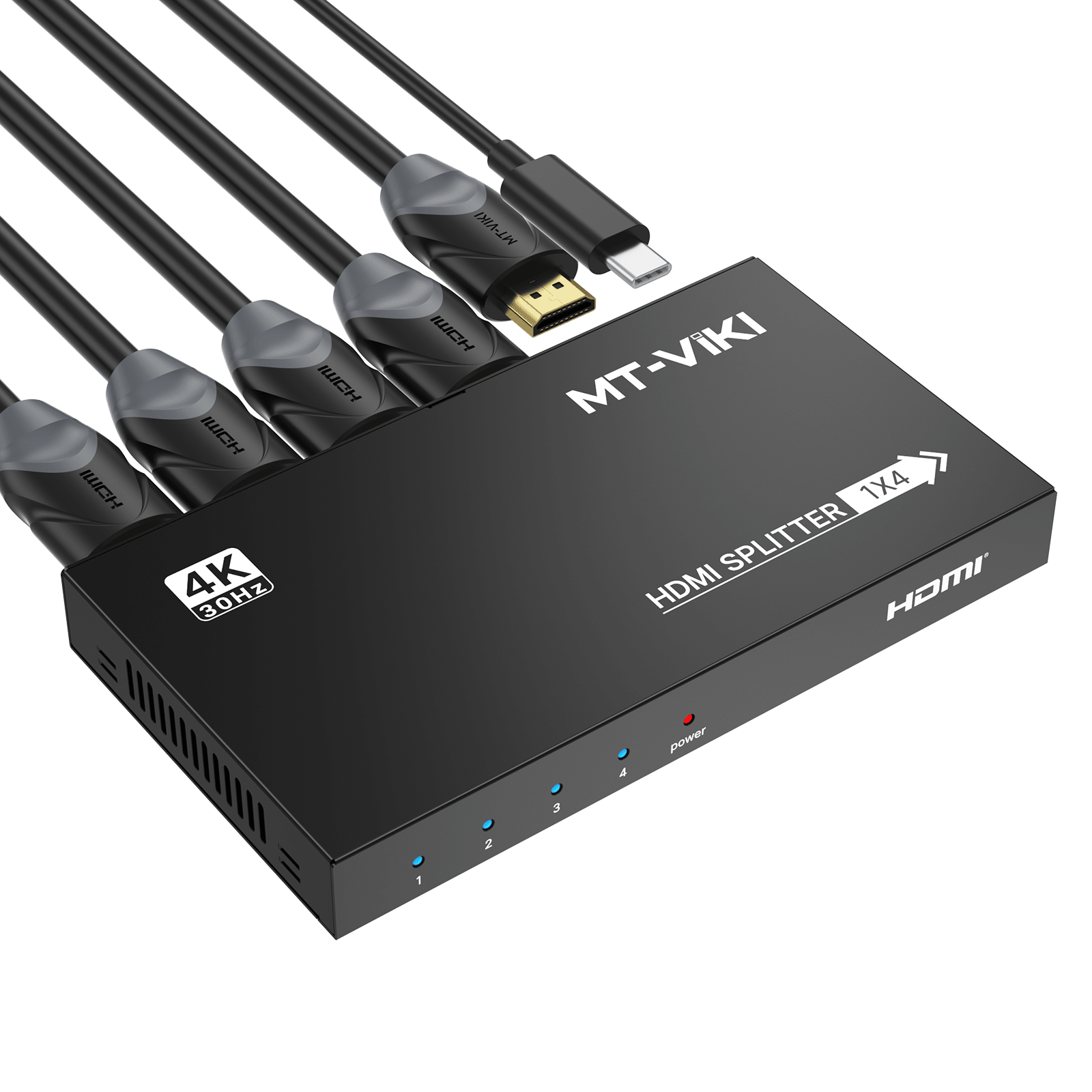 4K HDMI Splitter 1 in 4 Out, MT-VIKI Slim USB C Powered HDMI Splitter 1x4（SP104-B） - MT-VIKI