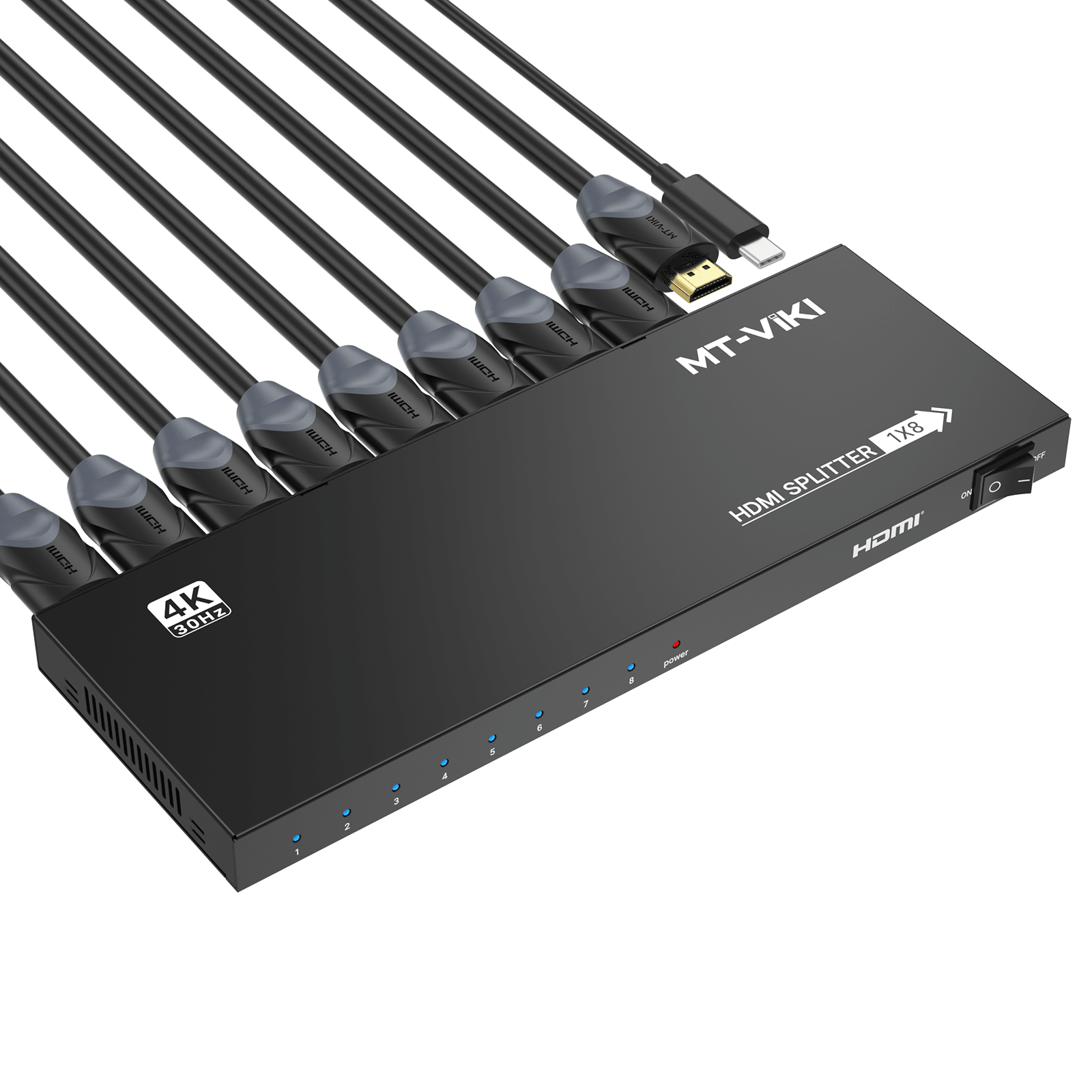 4K HDMI Splitter 1 in 8 Out, MT-VIKI Slim USB C Powered HDMI Splitter 1x8（SP108-B） - MT-VIKI