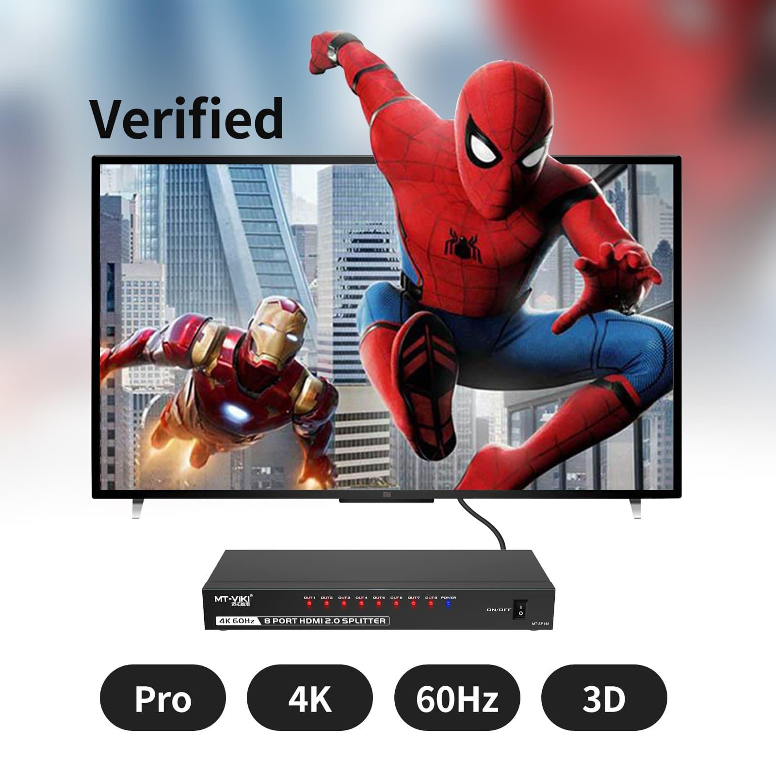 Splitter 4K@60Hz, HDMI Splitter 1 in 8 Out, RGB 4:4:4, HDMI2.0b, HDCP2.2（SP148） - MT-VIKI