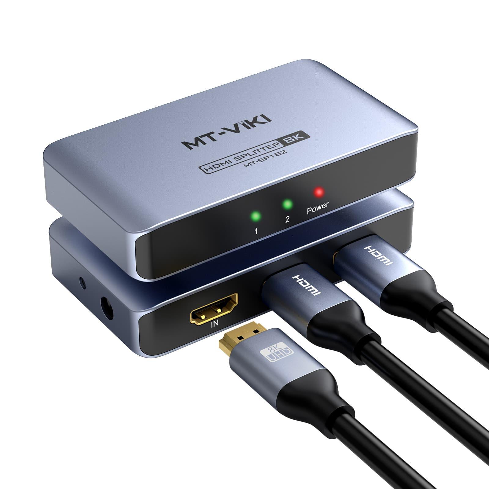 8K@60Hz HDMI Splitter 1 in 2 Out, MT-VIKI 1x2 Aluminum HDMI Splitter for Dual monitor（SP182） - MT-VIKI
