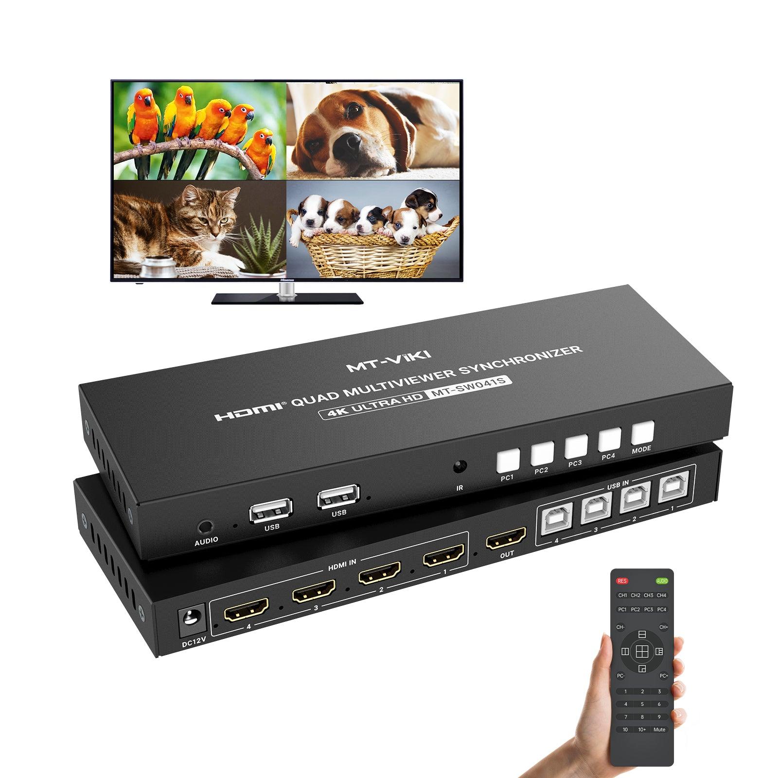 4K Quad HDMI KVM Multiviewer Switch 4 Port w/PIP POP Mouse-Borderless Multi-viewer（SW041S） - MT-VIKI