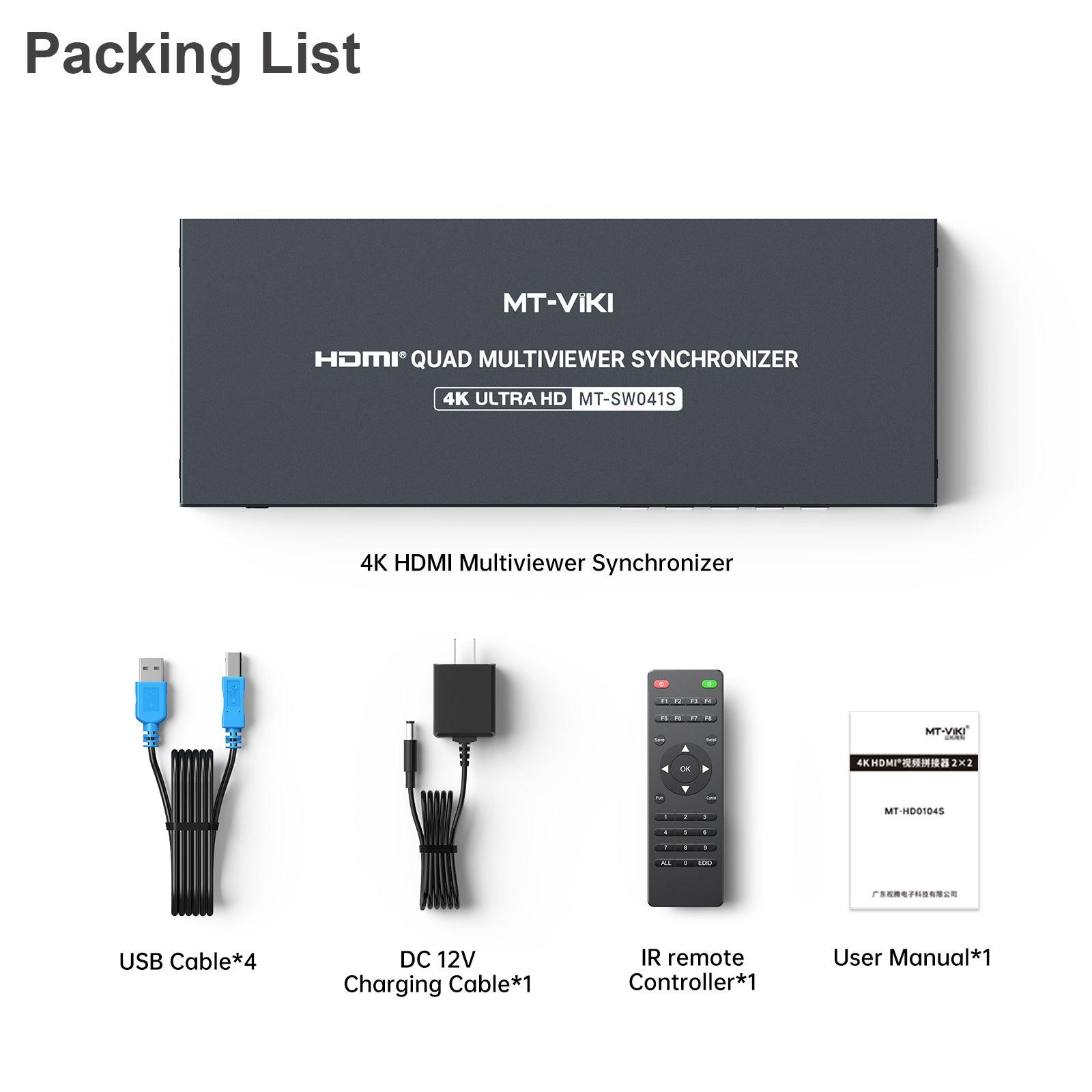 4K Quad HDMI KVM Multiviewer Switch 4 Port w/PIP POP Mouse-Borderless Multi-viewer（SW041S） - MT-VIKI