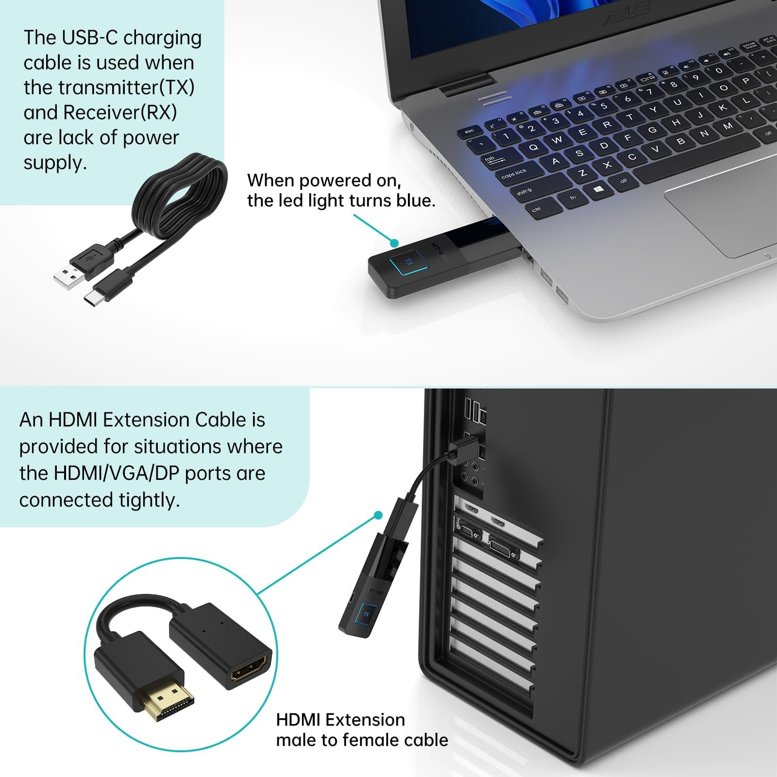 1080P Wireless HDMI Transmitter and Receiver Extender Stick 30m（WX2） - MT-VIKI